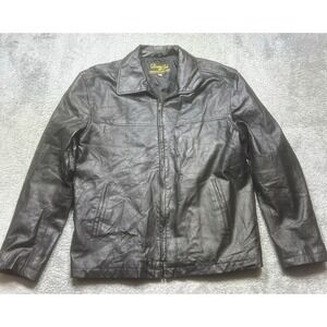 Vintage Leather and Soul Jacket Men's L Black Leather Bomber Full Zip Moto Biker